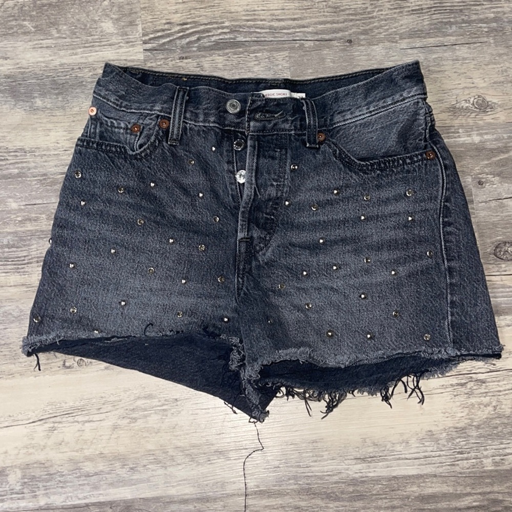 Diamond and silver studs only on front of shorts